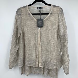 M Made in Italy XS blouse floral sequins flowy silk‎ blend roll tab romantic NEW